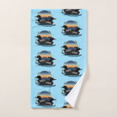 ルーンカップルのサンセットブルー バスタオルセット (ハンドタオル)