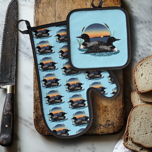 ルーンカップルのサンセットブルー 鍋つかみ&鍋敷きセット