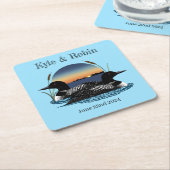 ルーンズサンセットブルー スクエアペーパーコースター (アングル)