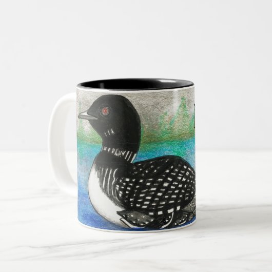 ルーンズ絵画ウォーターカラーバードカラフルレイク ツートーンマグカップ (正面左)