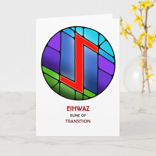 ルーン文字エイワズ - 変革 - アーツ・アンド・クラフツ様式 カード (黄色い花)