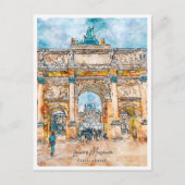 ルーヴルパリフランストラベルプレイスウォーターカラー ポストカード (正面)