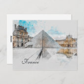 ルーヴル美術館の水彩スケッチ，フランス シーズンカード (正面/裏面)