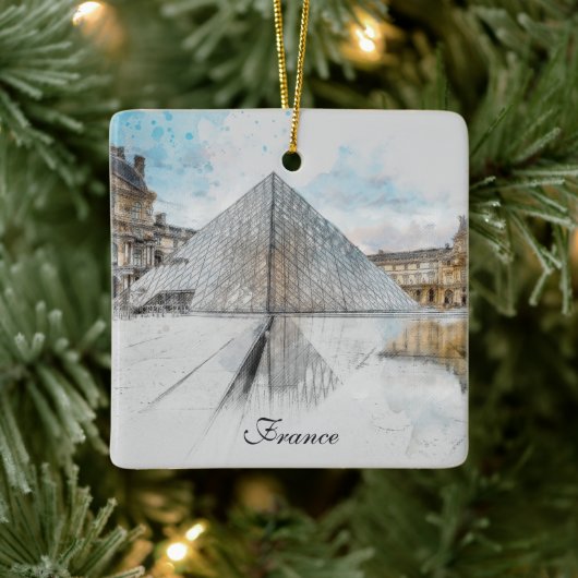 ルーヴル美術館の水彩スケッチ,フランス セラミックオーナメント (ツリー)