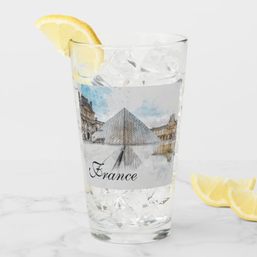 ルーヴル美術館の水彩スケッチ，フランス タンブラーグラス (アイス正面)