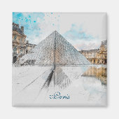 ルーヴル美術館の水彩スケッチ,フランス マグネット (正面)