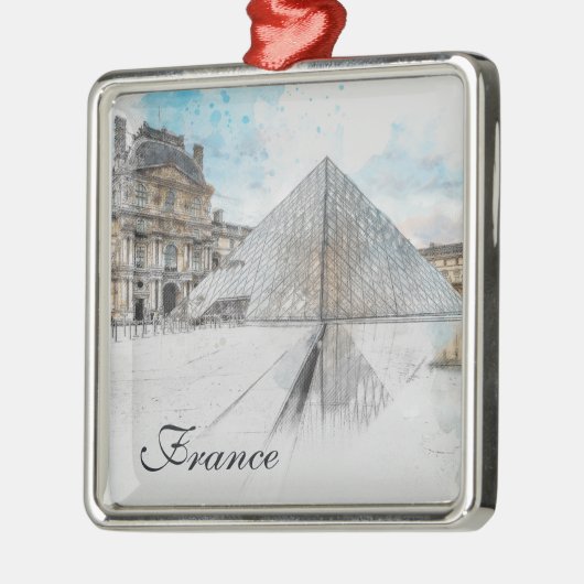 ルーヴル美術館の水彩スケッチ,フランス メタルオーナメント (左)