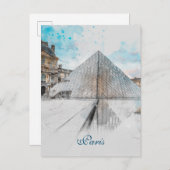 ルーヴル美術館の水彩スケッチ,フランス 案内ポストカード (正面/裏面)