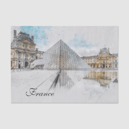 ルーヴル美術館の水彩スケッチ，フランス 薄葉紙 (正面)