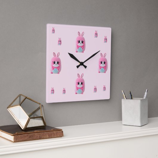 ルー・ルー。かわいいピンクの生き物。 スクエア壁時計 (オフィス)