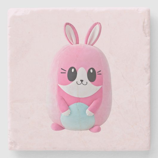 「ルー・ルー」可愛らしいピンク色の生き物 ストーンコースター (正面)