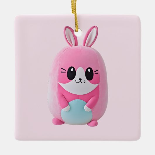 「ルー・ルー」可愛らしいピンク色の生き物 セラミックオーナメント (正面)