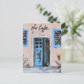 ル・カフェ、オイルを使ったパレットナイフ画 ポストカード (スタンド正面)