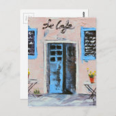 ル・カフェ、オイルを使ったパレットナイフ画 ポストカード (正面/裏面)