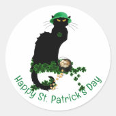 ル・シャ・ノワール（黒猫）のクローバー セントパトリックの日 ラウンドシール (正面)