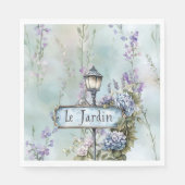 ル・ジャルダン プリティ パープル フラワーズ ブライズシャワー スタンダードランチョンナプキン (正面)