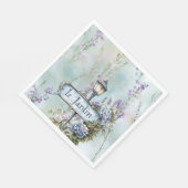 ル・ジャルダン プリティ パープル フラワーズ ブライズシャワー スタンダードランチョンナプキン (角)