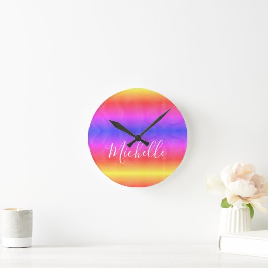 レかわいらしインボー10代のガールのペルソナスタイリッシュライズ ラウンド壁時計 (ホーム)