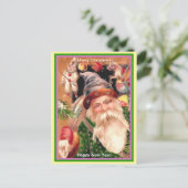 レアサンタパープルハットグリーンコートブラウンファー&スターズ ポストカード (スタンド正面)