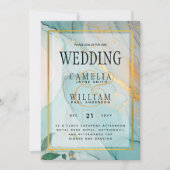 レアジー シーグラス ティール ゴールド インク 結婚式 招待状 (正面)