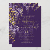 レアジー パープルゴールド ウィステリア フラワーズ ウェディング インビテーション (正面/裏面)