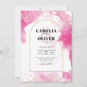 レアジー ピンクゴールドインク アブストラクト ウェディング インビテーション (正面)