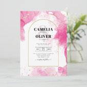 レアジー ピンクゴールドインク アブストラクト ウェディング インビテーション (スタンド正面)