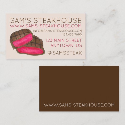 レアステーキステーキステーキハウスレストランフードシェフ 名刺 (正面/裏面)