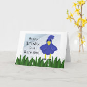 レアバードへのハッピーバースデー- Cartoon Bird カード (黄色い花)