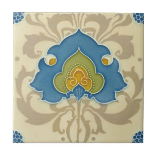 レアミントンアールヌーボープリント+レリーフ、 浮き彫りアンティークレプロ タイル (正面)