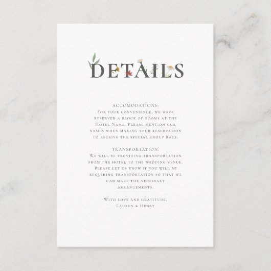 レアンダー結婚ワイルドフラワー エンクロージャーカード (正面)