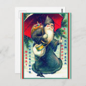 レアヴィンテージサンタと赤い傘、黒い服 ポストカード (正面/裏面)