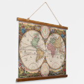 レアヴィンテージ2半球マップ | 吊り下げ型タペストリー (傾斜あり)