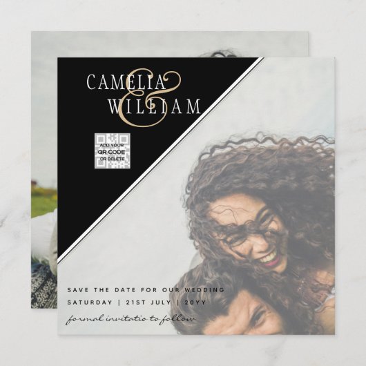 レアG フォト ウェディングQRコード RSVP セーブザデート インビテーション (正面/裏面)