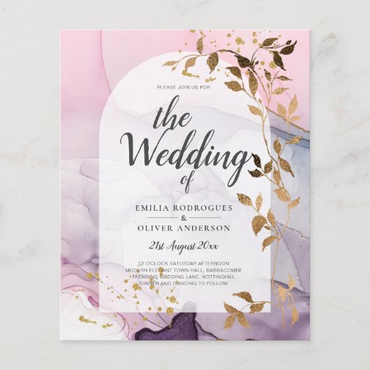 レア  インク オンブレ パープル ピンク ピンク ゴールド ウェディング チラシ (正面)