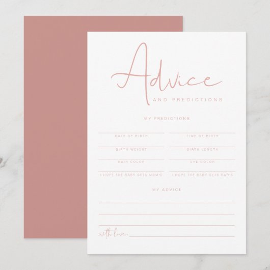 レア ヴィブラント ピンク ベイビー アドバイス＆予測カード 招待状 (正面/裏面)
