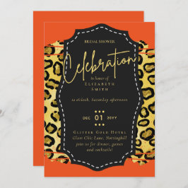 レア 予算 グラムチック おしゃれ ブライダルシャワー ゴールド オレンジ 招待状