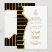 レア・G ブラックゴールドイスラム教 ムスリム 結婚式招待状 招待状 (正面/裏面)