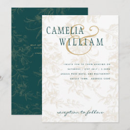 レアG エメラルドグリーン ゴールド ヴィンテージ ボタニカル ウェディング 招待状