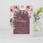 レアG バーガンディー ブラッシュ ピンク ローズ 秋の結婚式招待状 招待状 (スタンド正面)