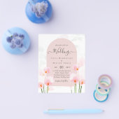 レアG ピンク カラーリリー フラワーのウェディング 招待状 チラシ (シングル)