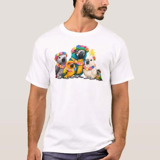 レイを着けたかわいいひなオウム Tシャツ (正面)