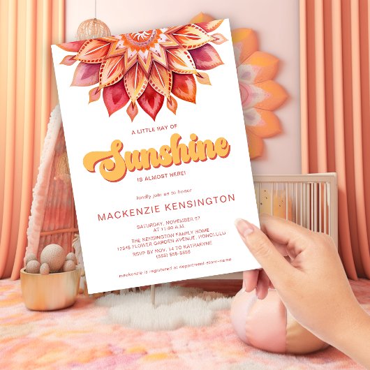 レイオブサンシャインピンクイエローレトロボホベイビーシャワー 招待状