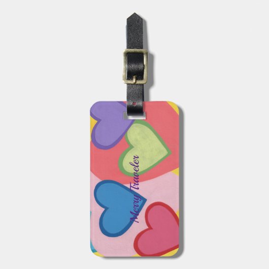 レイカラフルヤハートパーソナライズされたの荷物タグ ラゲッジタグ (正面縦)