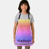 レイガーリーンボーグリッターが輝くパーソナライズされた子ども エプロン (インサイチュ)