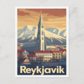レイキャビクアイスランドアートヴィンテージトラベルイラストレーション ポストカード (正面)