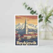 レイキャビクアイスランドアートヴィンテージトラベルイラストレーション ポストカード (スタンド正面)