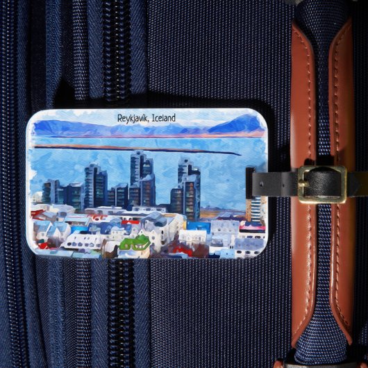 レイキャビクアイスランドシティビューウォーターカラー ラゲッジタグ (正面インサイチュ4)
