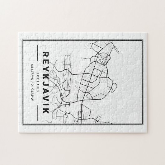 レイキャビクアイスランドシティーマップ |ミニマモダンリストアート ジグソーパズル (横)