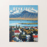 レイキャビクアイスランドトラベルアートヴィンテージ ジグソーパズル<br><div class="desc">レイキャビクのレトロベクトル旅行デザイン。レイキャビクは世界の主権州の最北の首都である。世界で最も清潔で環境に優しく安全な都市の一つである。</div>